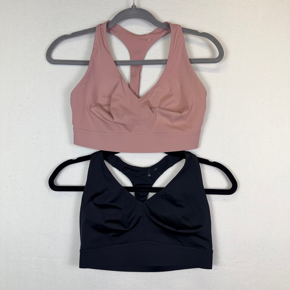Athleta V-Neck Racerback Sports Bra Bundle Black Pink 34 D/DD 2-Pack Yoga Gym